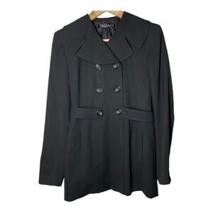 Tahari Double Breasted Wool Long Blazer 4 Black